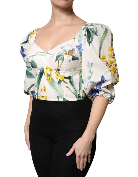 Floral Puff Sleeve Poplin Top - Image 3