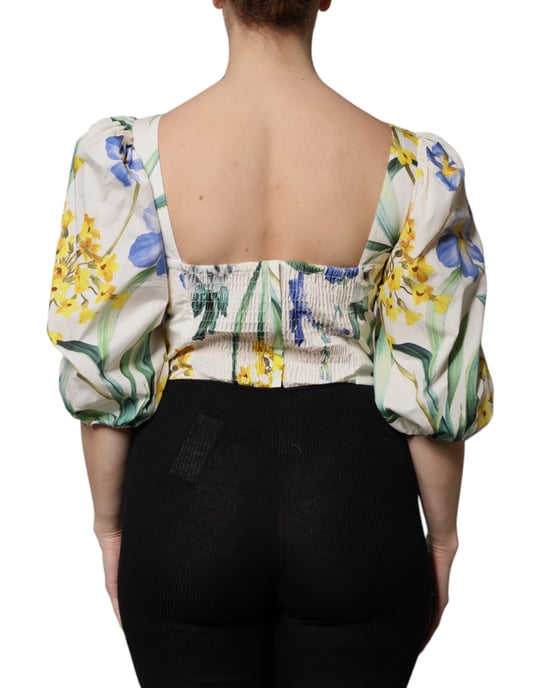 Floral Puff Sleeve Poplin Top - Image 4