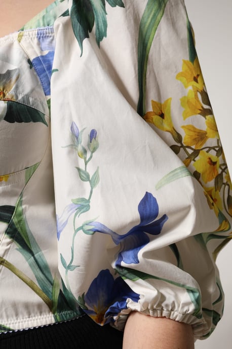 Floral Puff Sleeve Poplin Top - Image 5