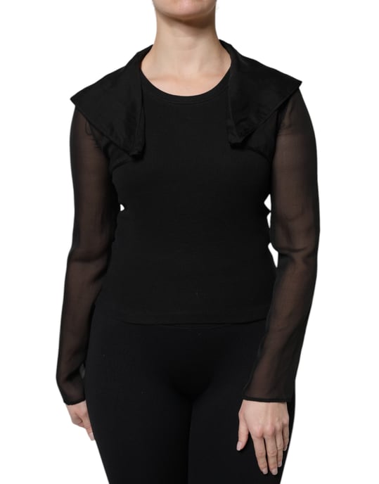 Ribbed Knit Top Sheer Mesh Sleeves - Image 2