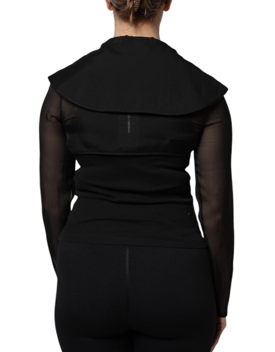 Ribbed Knit Top Sheer Mesh Sleeves - Image 4