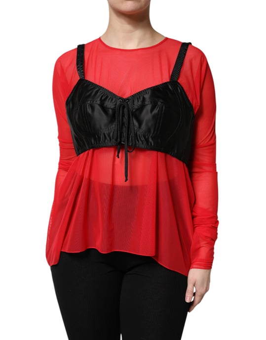 Layered Mesh Top With Satin Corset - Image 2