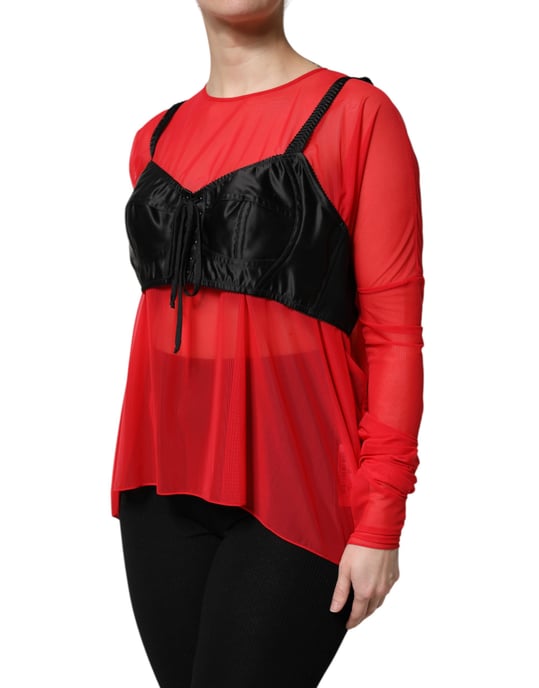 Layered Mesh Top With Satin Corset - Image 3