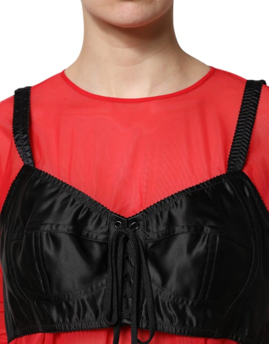 Layered Mesh Top With Satin Corset - Image 5