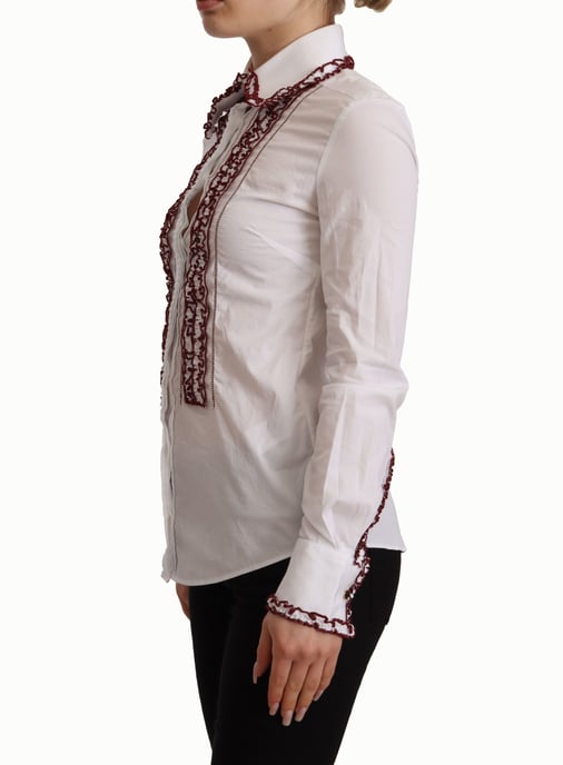 Long Sleeve Poplin Blouse Ruffles Embroidery - Image 2