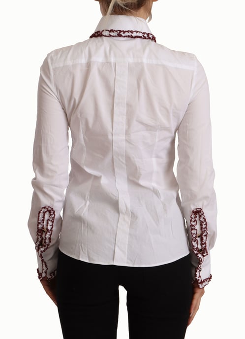 Long Sleeve Poplin Blouse Ruffles Embroidery - Image 3