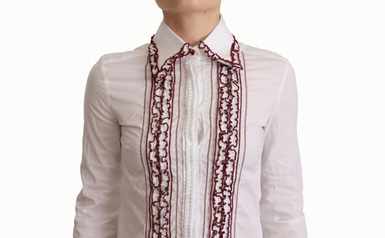 Long Sleeve Poplin Blouse Ruffles Embroidery - Image 4