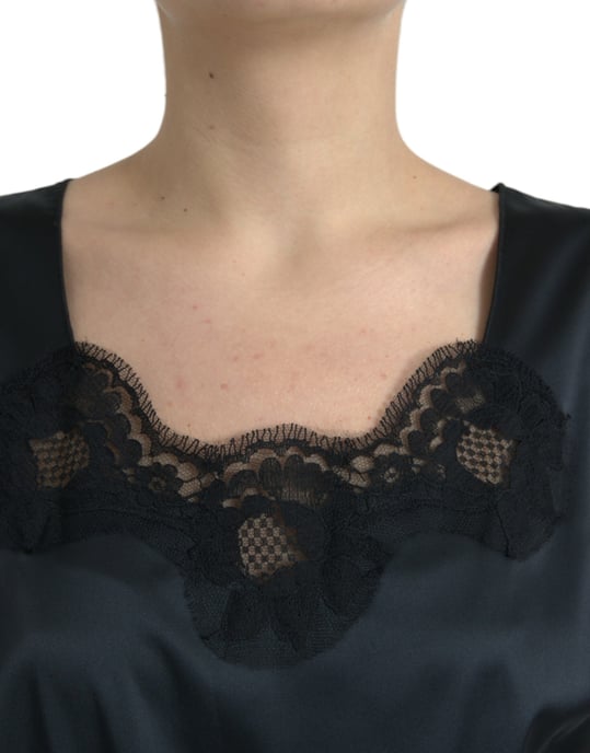 Satin Sleevloze Jurk met Kantnek - Image 5