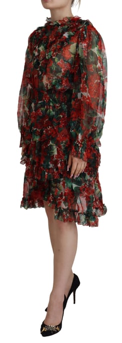 Floral Print Mini Dress Red And Green Geranium - Image 2