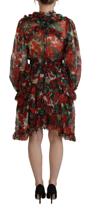 Floral Print Mini Dress Red And Green Geranium - Image 3