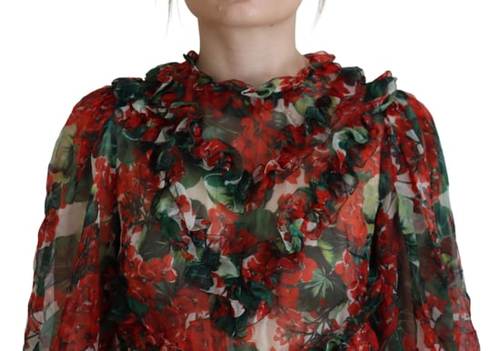 Floral Print Mini Dress Red And Green Geranium - Image 4