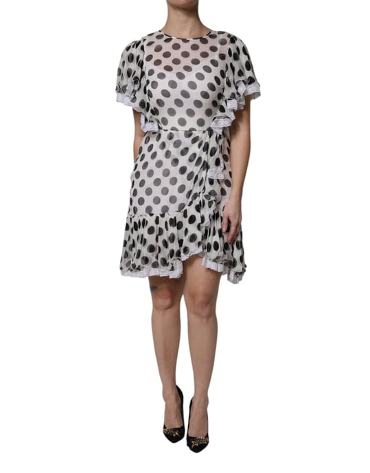 Polka Dot Mini Jurk Ruches Kant - Image 2