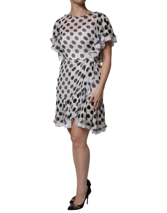 Polka Dot Mini Jurk Ruches Kant - Image 3