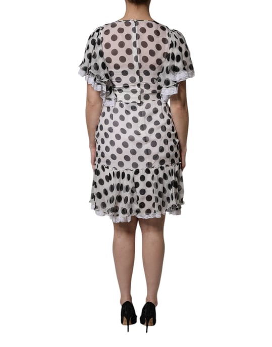 Polka Dot Mini Jurk Ruches Kant - Image 4