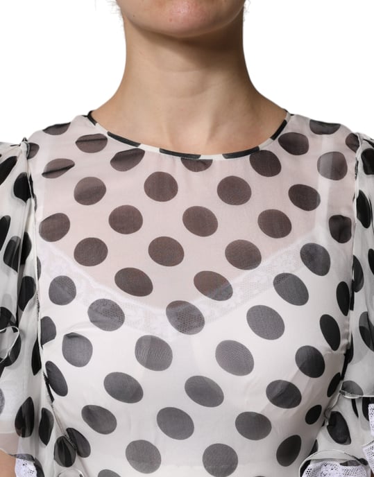 Polka Dot Mini Jurk Ruches Kant - Image 6