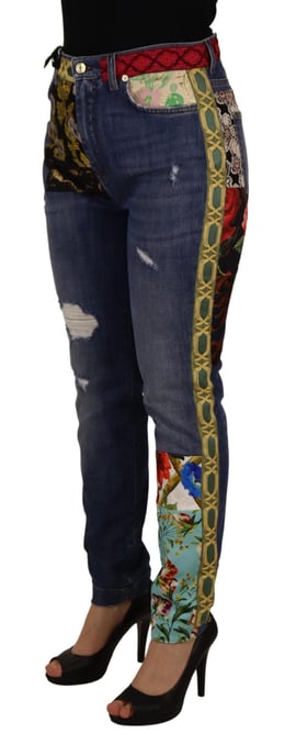 Dolce Gabbana Floral Patch Jeans Distressed Denim - Image 3