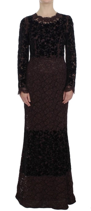 Lace Velvet Long Sleeve Maxi Dress - Image 1