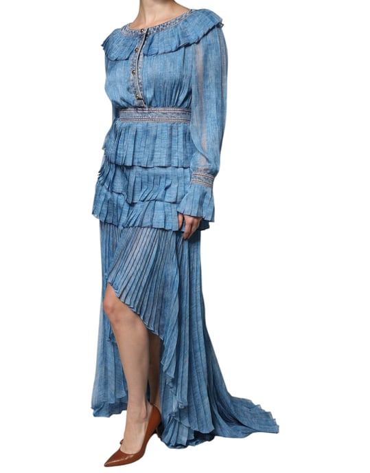 Pleated Maxi Dress High-low Hem - Image 3