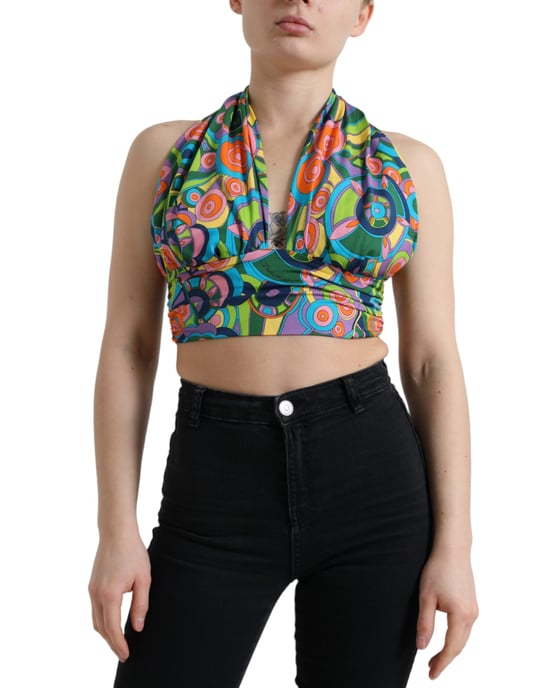 Halter Neck Crop Top Abstract Print - Image 1