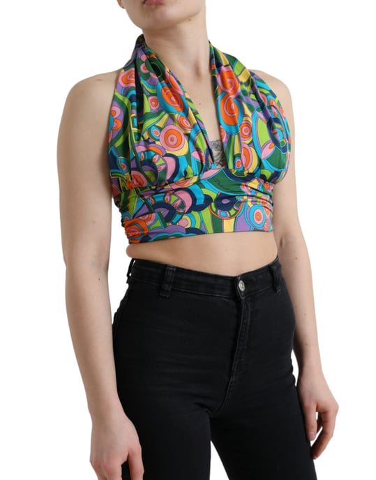 Halter Neck Crop Top Abstract Print - Image 2