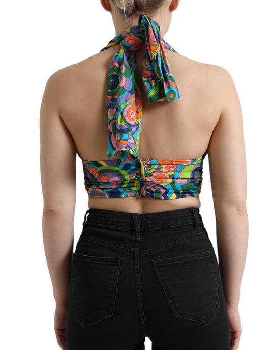 Halter Neck Crop Top Abstract Print - Image 3
