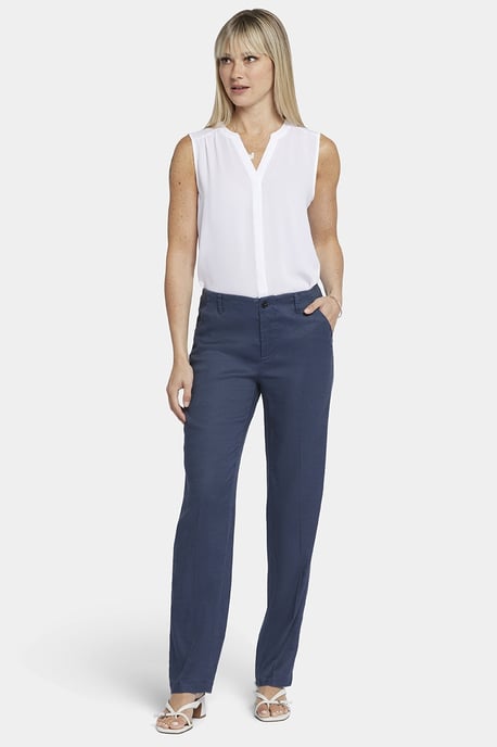 Marilyn Rechte Broek in Stretch Linnen | Oxford Marineblauw - Image 1