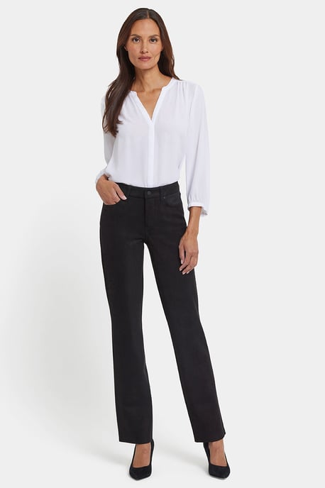 Marilyn Rechte Broek in Stretch Faux Suède | Zwart - Image 1