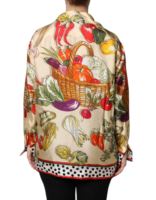 Vegetable Print Silk Shirt - Image 4