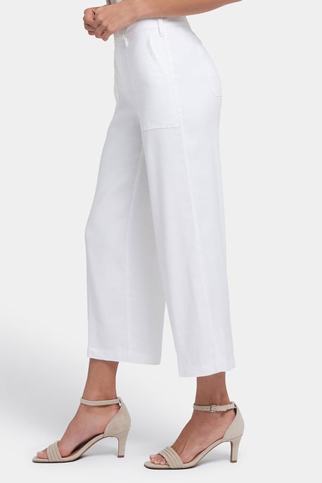 Wijd Lever Cargo Capri Broek In Stretch Linnen | Optisch Wit - Image 2