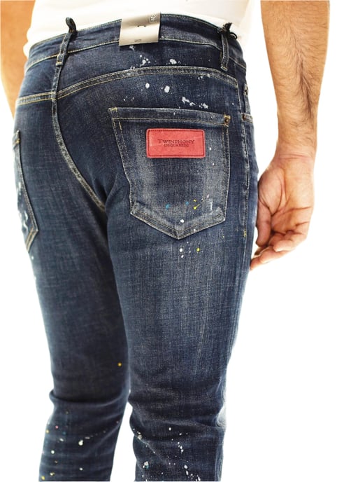 Twinphony Paint Splattered Jeans in Blue - Image 2