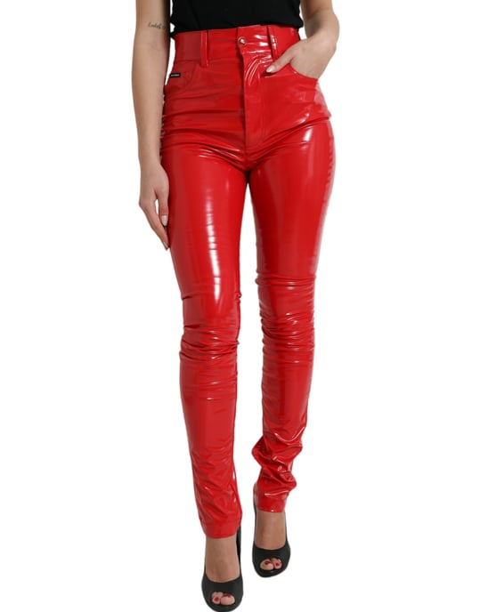 Hoge Taille Vinyl Broek Rood - Image 1