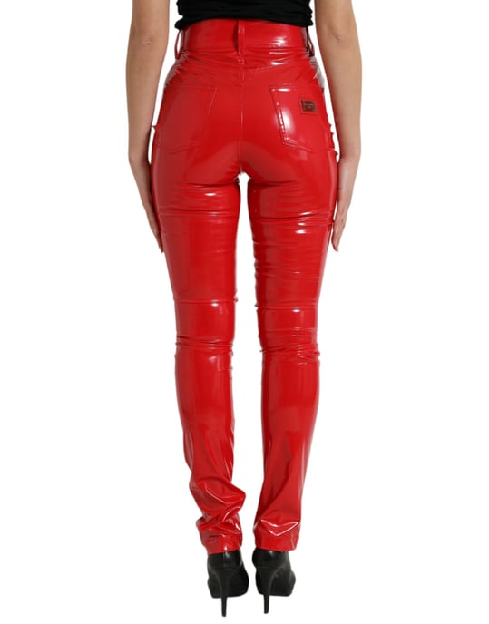 Hoge Taille Vinyl Broek Rood - Image 3