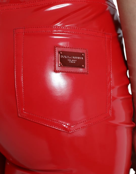 Hoge Taille Vinyl Broek Rood - Image 4