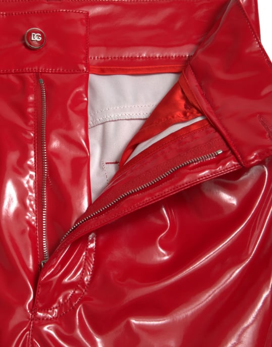 Hoge Taille Vinyl Broek Rood - Image 5