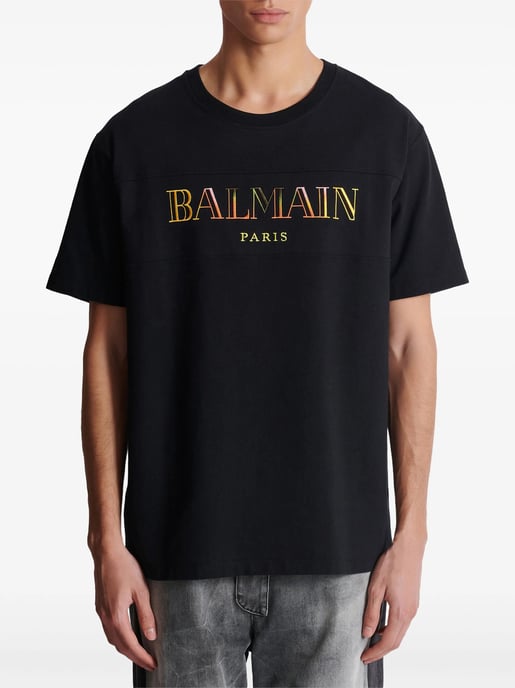 Multi-Coloured Embroidered Logo T-Shirt in Black - Image 3