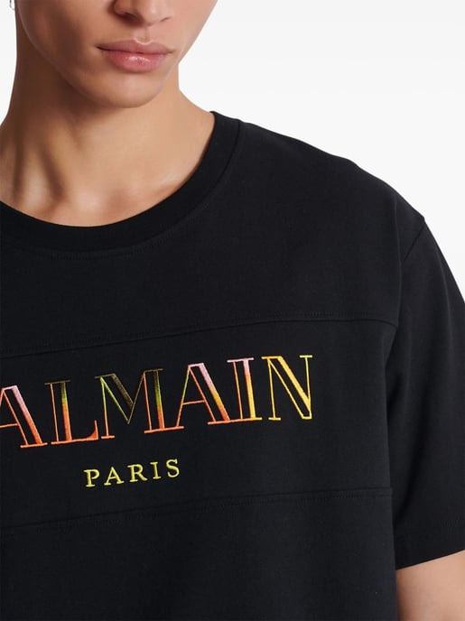 Multi-Coloured Embroidered Logo T-Shirt in Black - Image 4