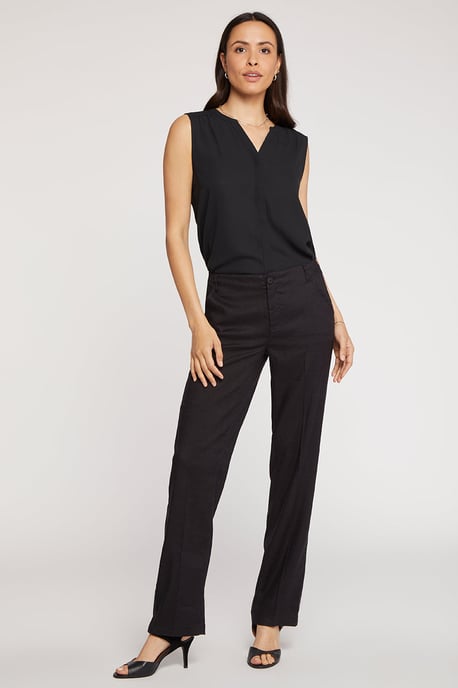 Marilyn Rechte Broek In Stretch Linnen | Zwart - Image 1