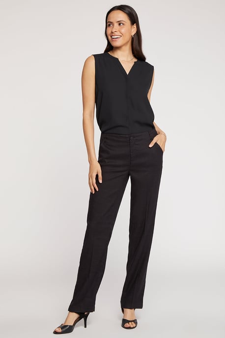 Marilyn Rechte Broek In Stretch Linnen | Zwart - Image 3
