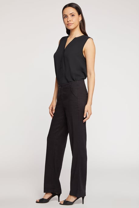 Marilyn Rechte Broek In Stretch Linnen | Zwart - Image 4