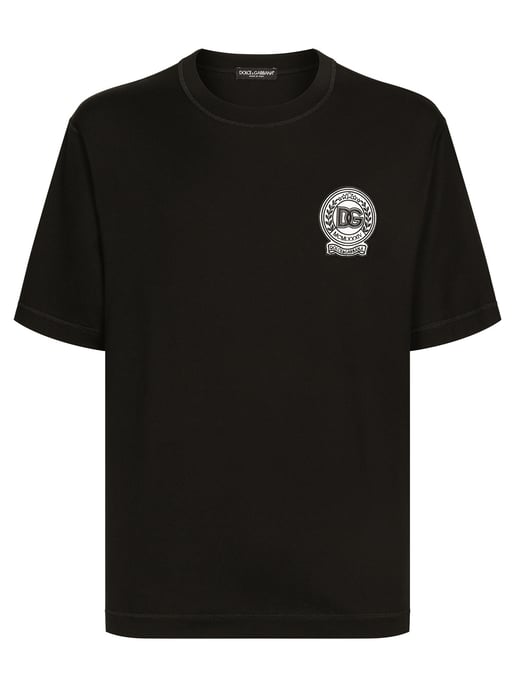 Roman Numerals Crest Embroidered Logo T-Shirt in Black - Image 2