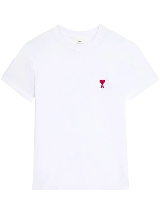 Ami De Coeur Red Embroidered Logo T-Shirt in White - Image 2