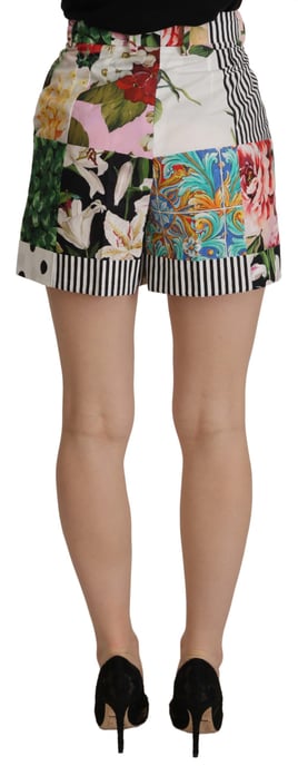 Blommig Patchwork Högmidjade Shorts - Image 3