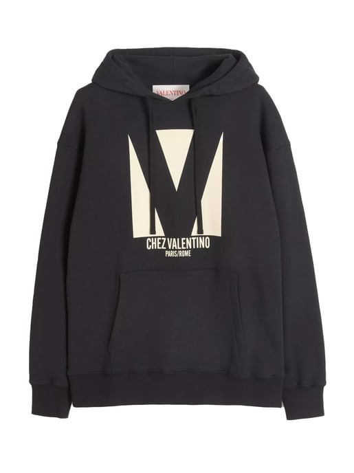 Chez Valentino Print Hoodie in Black - Image 1