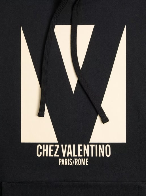 Chez Valentino Print Hoodie in Black - Image 3