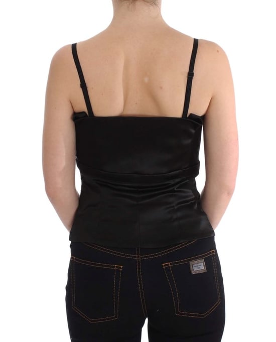Svart satin plisserad topp - Image 3