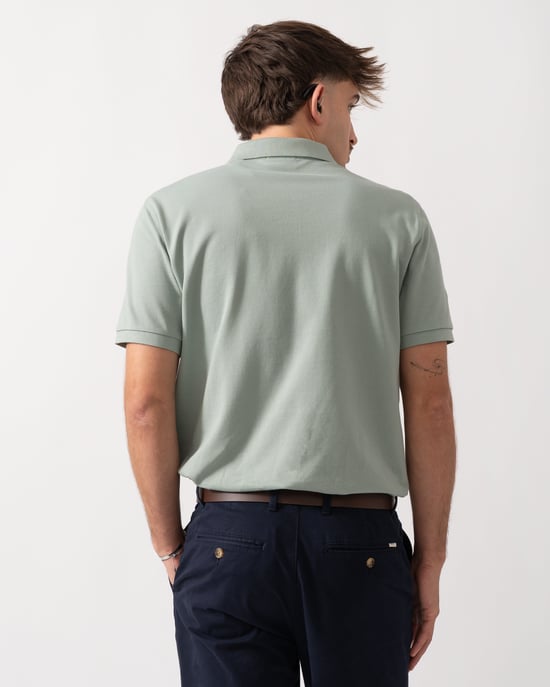 Regular Fit Pique Polo in Sage Green - Image 2