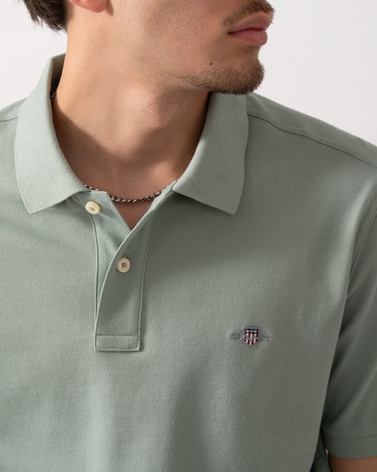 Regular Fit Pique Polo in Sage Green - Image 3