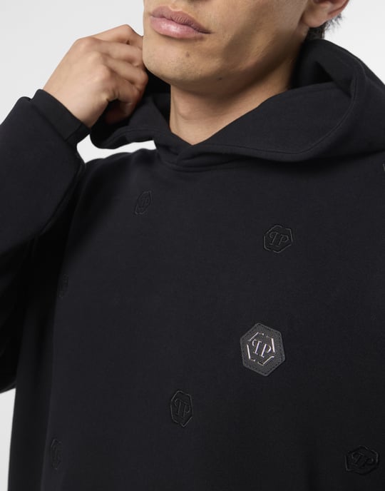 Broderad huvtröja med monogrammönster - Image 3