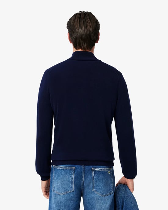 High Neck Zipped Cotton High Neck Sweater in Dark Blue - Image 2