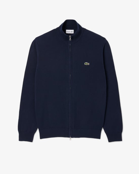 High Neck Zipped Cotton High Neck Sweater in Dark Blue - Image 6